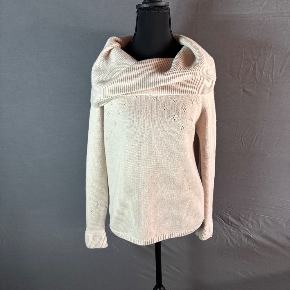 Hoss Intropia Sweater Women XS Cowl Neck Knit Pullover Pearl Beige Wool Cashmere